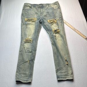 Mens Serenade Light wash skinny jeans size 42 acid fade distressed with holes
